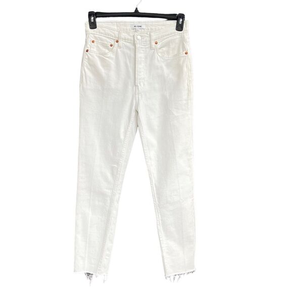 RE/DONE SZ 27 90s High-Rise Ankle Crop Jeans Button-Fly Frayed Hems Slim White - Picture 1 of 13